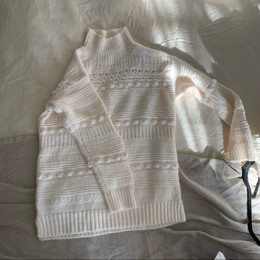 lou & grey cream bobble mock neck sweater
